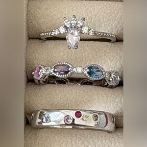 ⭐️Bomb Party Silver Tone and Crystal Rings, Size 10 (Set of 3) NWOT